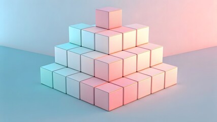 Obraz premium Abstract pyramid of pastel colored cubes with soft lighting
