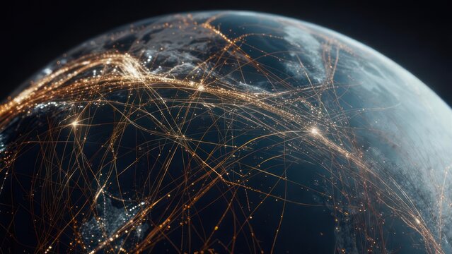 Global network illustrated on a detailed Earth