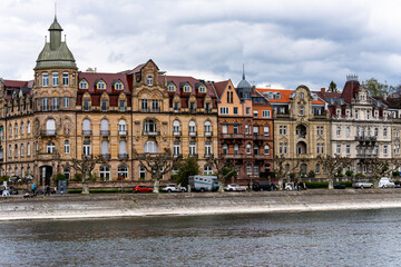 Fototapeta premium Lake Constance view with waterfront street and old town houses in Konstanz