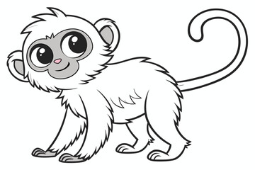 Cute White Monkey Cartoon Illustration, Playful Expression, Tail and Furry Texture