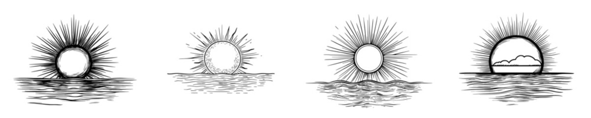 The design of a sunset icon is an illustration created in a hand-drawn style, intended for use on the web and in apps