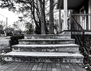 Gray stone steps leading to a porch