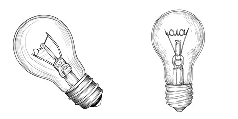 Modern illustration presents a light bulb icon in a sketch style, alongside a hand-drawn idea sign, all on a white background for a clean look
