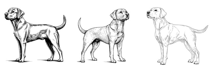 Fototapeta premium Modern illustration of a Labrador icon in outline style, isolated on a white background, symbolizing dog breeds in stock form