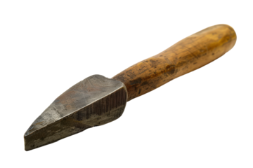 Ancient stone axe with tied wooden handle used in past