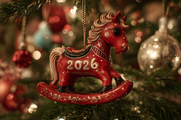 Christmas tree toy, rocking horse, 2026. New Year.