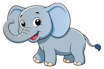 Happy Cartoon Elephant on White Background, Wildlife Animal