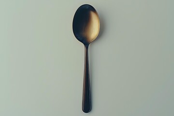 Minimalist composition of stainless steel spoon casting soft shadow on light neutral background, modern tableware photography for culinary and dining concepts.