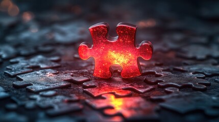 Red-hot puzzle piece glows on dark metal