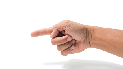Hand with Index Finger Pointing Right on White Background