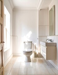 Modern, minimalist bathroom with natural light