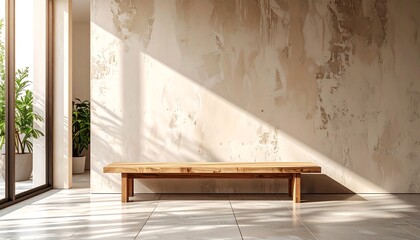 Modern minimalist bench in sunlit space