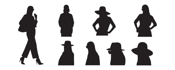 Architectural Drawings modern fashion people with accessories such as handbags, hats, and sunglasses silhouette vector illustration, front view, human person Minimal style hand drawn. 