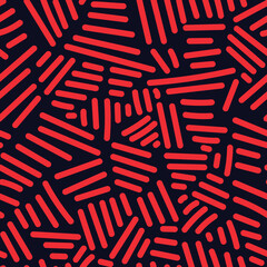 Seamless pattern with abstract red geometric lines on dark background, modern stylish design
