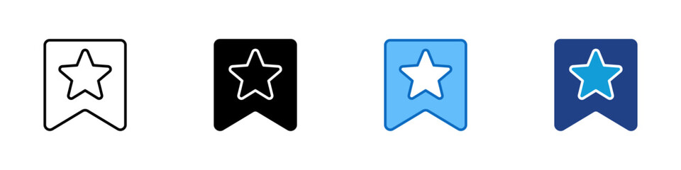 Favorite Mark Multiple Style Icon Design Vector - Bookmark shape with star inside, representing favorite place, saved spot, or best choice