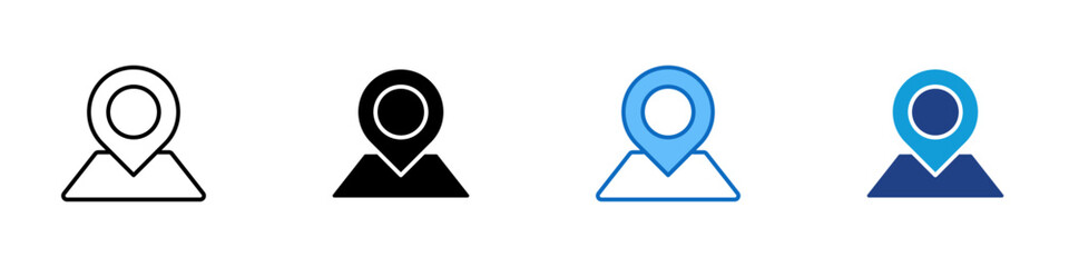 Location Pin Multiple Style Icon Design Vector - Simple map marker symbol representing GPS, navigation, or place location