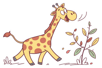 Joyful Cartoon Giraffe Running on White Background Art