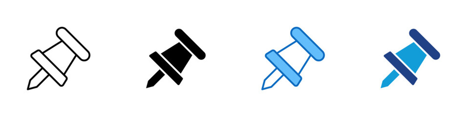 Map Pin Multiple Style Icon Design Vector - Push pin symbol representing pinned location, place marking, or saved spot on map