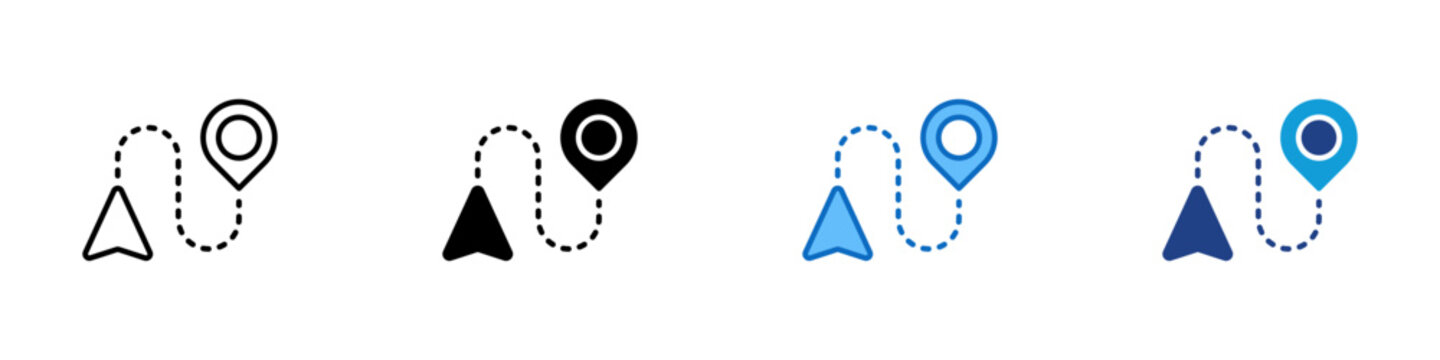 Route Path Multiple Style Icon Design Vector - Navigation route with start and end markers, symbolizing travel direction or journey