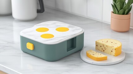 Modern Cheese Storage: Stylish Container with Marble Lid and Gouda Cheese