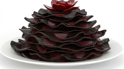 Artistic Layered Sculpture: Dark Red Petals with Crimson Flower, White Background.