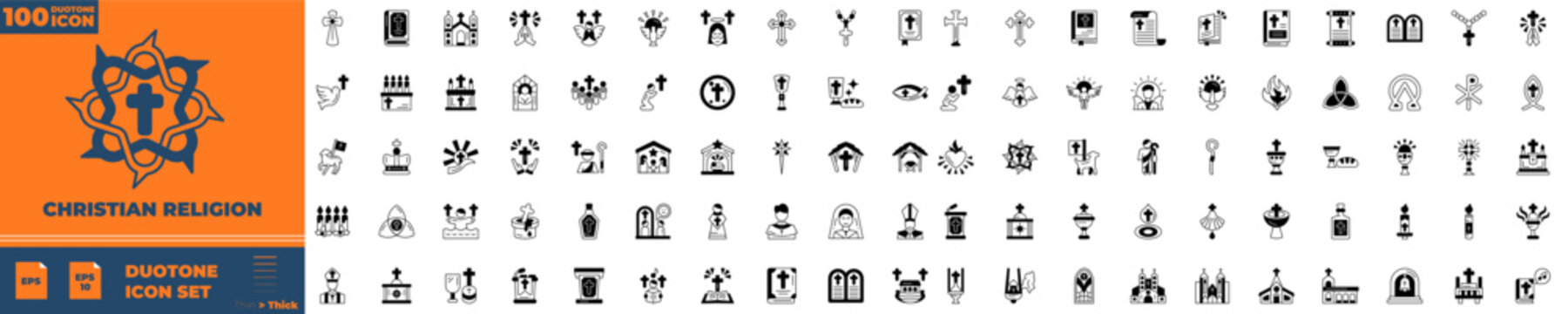 Christian Religion Duotone, 100 Icon Set.