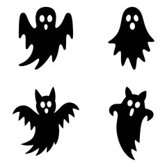 spooky black halloween ghost silhouettes on white background. set of halloween icons