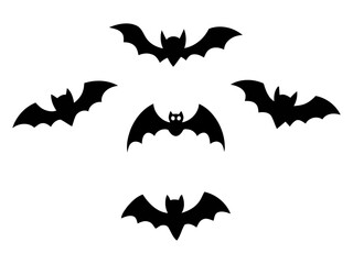 Fototapeta premium Black bat silhouettes flying in a halloween pattern. set of halloween bats