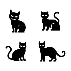 Silhouetted black cats in different poses. set of black cats
