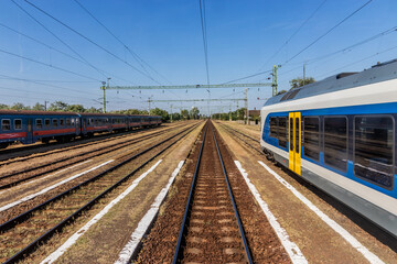 Obraz premium Trains at Kunszentmiklos railway station, Hungary