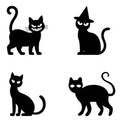 Black cat silhouettes for halloween. set of black cats