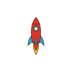 Illustration of a red cartoon rocket ship