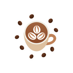 Obraz premium white coffee mug with detailed latte art beans sc