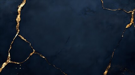 Fototapeta premium Elegant dark navy blue marble texture with gold kintsugi style cracks and veins on luxurious stone surface, suitable for premium branding and interior design.