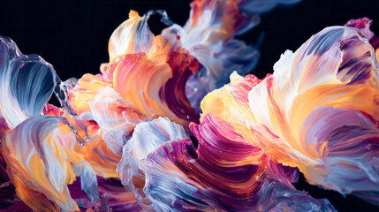 Abstract floral pattern made of glass and colorful brushstrokes creating a vibrant and dynamic composition