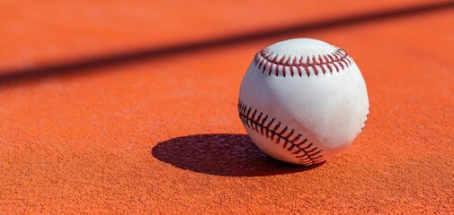 The Baseball on Orange Clay Infield Casting a Sharp Shadow in Sunlight