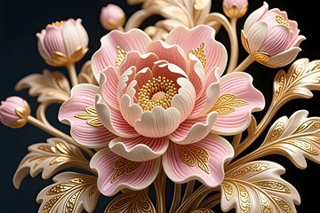 Elegant Pink & Gold Floral Wall Decor - 3D & dimensional design
