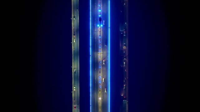 Drone Footage of Atal Setu Bridge Over Mandovi River at Night