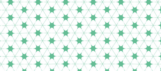 Seamless geometric star pattern background with abstract green star shapes for wallpaper, textile, wrapping paper, and decorative design