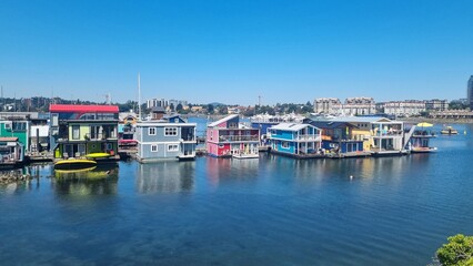 Colorful floating homes in Victoria, BC