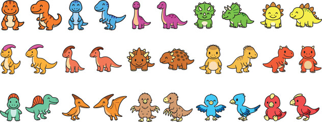 A vibrant vector collection of dinosaur cartoon,  nature illustration