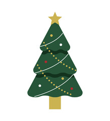 クリスマスツリーのイラスト　モミの木　星　オーナメント　12月　フラット　行事　イベント　飾り　装飾