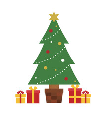 クリスマスツリーのイラスト　モミの木　星　オーナメント　12月　フラット　行事　イベント　飾り　装飾