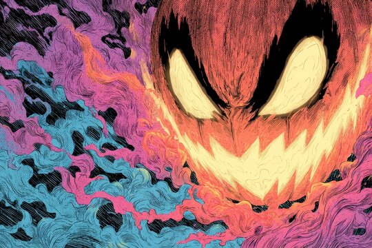 Fiery Jack-o'-Lantern with Vibrant Swirling Smoke