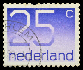 Stamp printed in the Netherlands shows the value it is worth, circa 1976