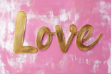 Golden Love Word Painting on Pink Textured Background