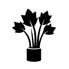 black flower bouquet silhouette in vase simple floral decorative design isolated vector illustration for print stencil greeting card wedding invitation pattern home decor or nature graphic