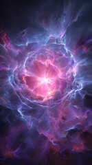 Obraz premium Vibrant cosmic nebula bursts with brilliant pink and blue energy, a stunning visual of deep space wonder and creation