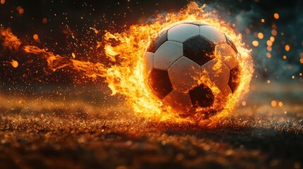 Fototapeta premium Soccer ball engulfed in flames