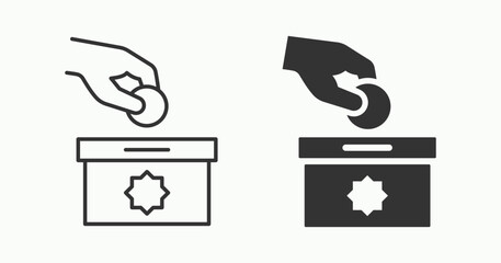 Donation box icons collection outline and glyph styles on white background.
